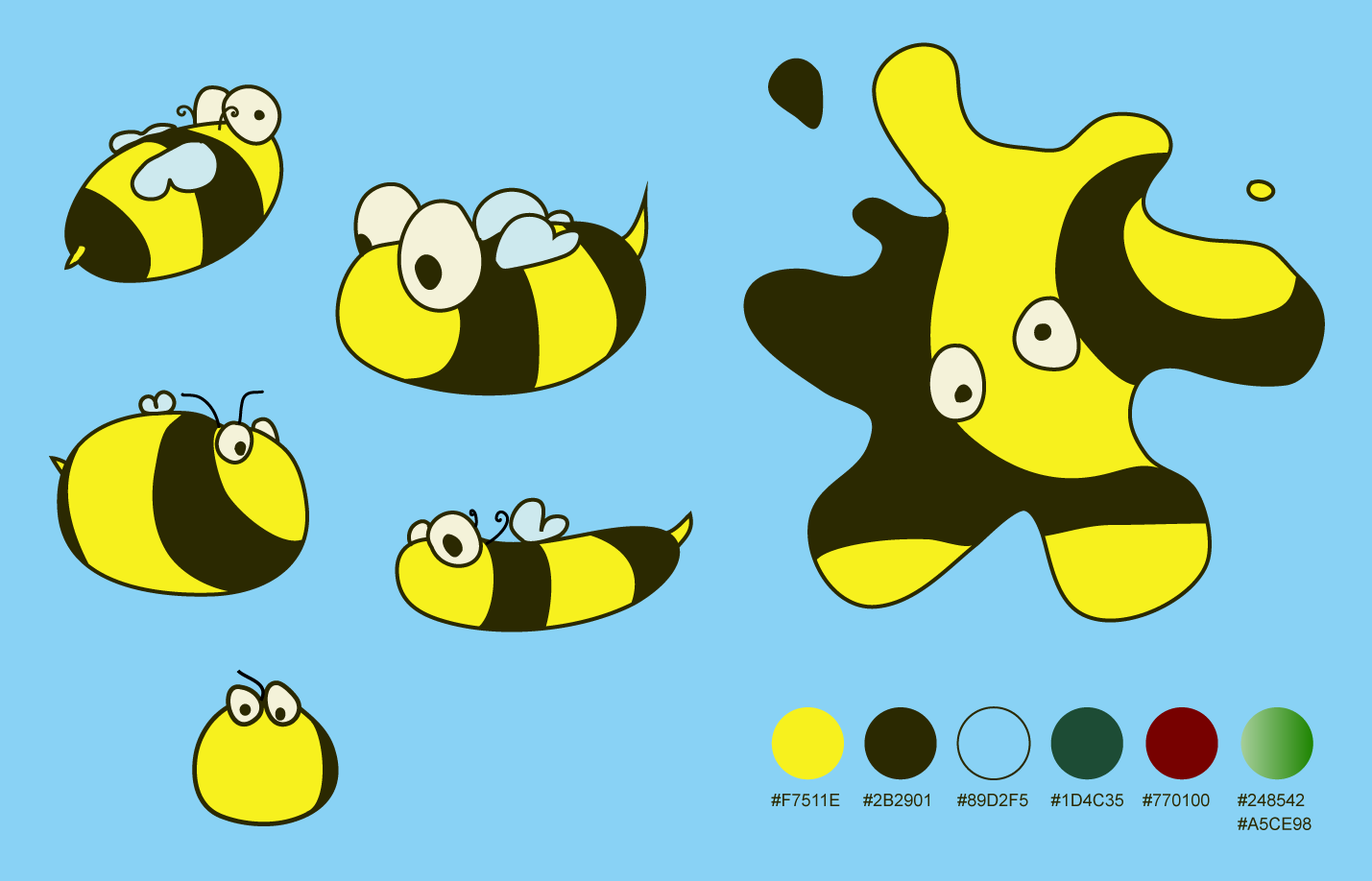 a character sheet of bees for the game, including a clolour chart