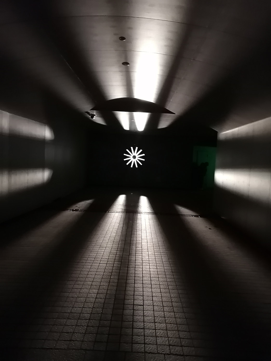 black and white photograph of an illuminated fan at Oi Racecourse