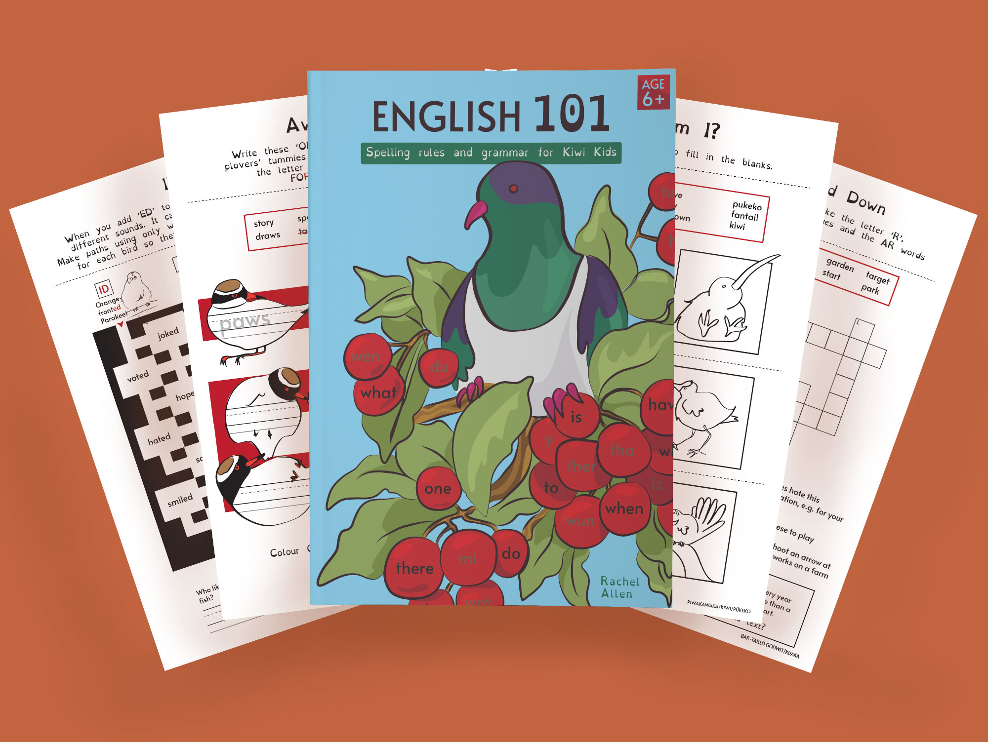 the cover of the English 101 workbook alongside example pages.